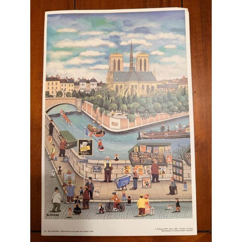 Bin Kashiwa Notre-Dame et les quais de la Seine Paris 1984 Art Print EPHI 53